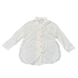 Flax by Jeanne Engelhart Cream Ivory Linen Tunic Top Button Down Shirt Small S
